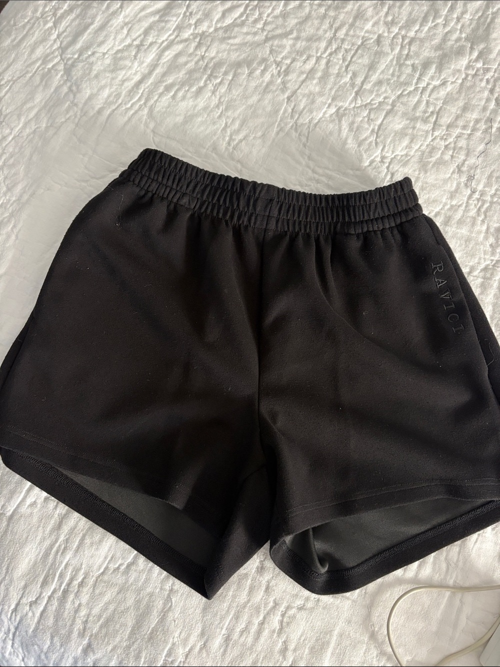 Ravici Black Elastic Waist Athletic Shorts with Subtle Side Logo